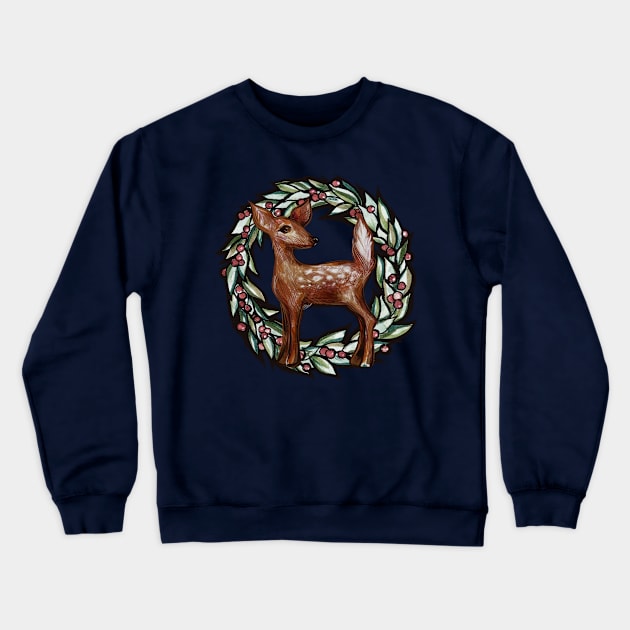 Christmas Fawn Crewneck Sweatshirt by bubbsnugg